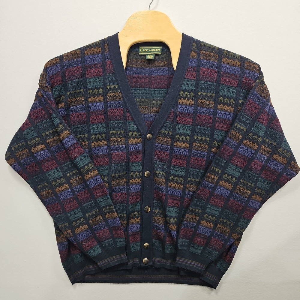 Croft & Barrow Mens XL Grandpa Wool Blend Cardigan Sweater Blue Multicolor